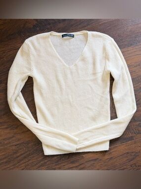 Brandy Melville Cream Ribbed V-Neck Sweater